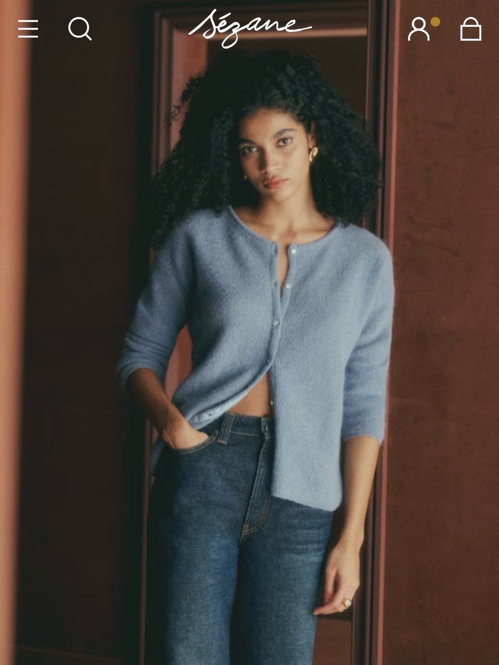 Sezane Navy Blue Button-Front Knit Cardigan
